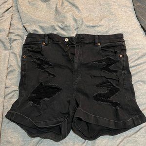 American Eagle Mom Shorts Ripped Destroyed Shorts Black Curvy Plus